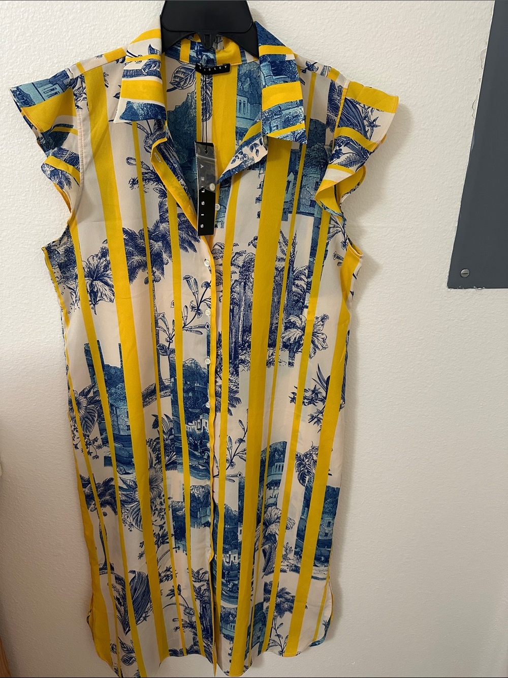 Sisley Yellow & Blue Striped Sleeveless Shirt Dress